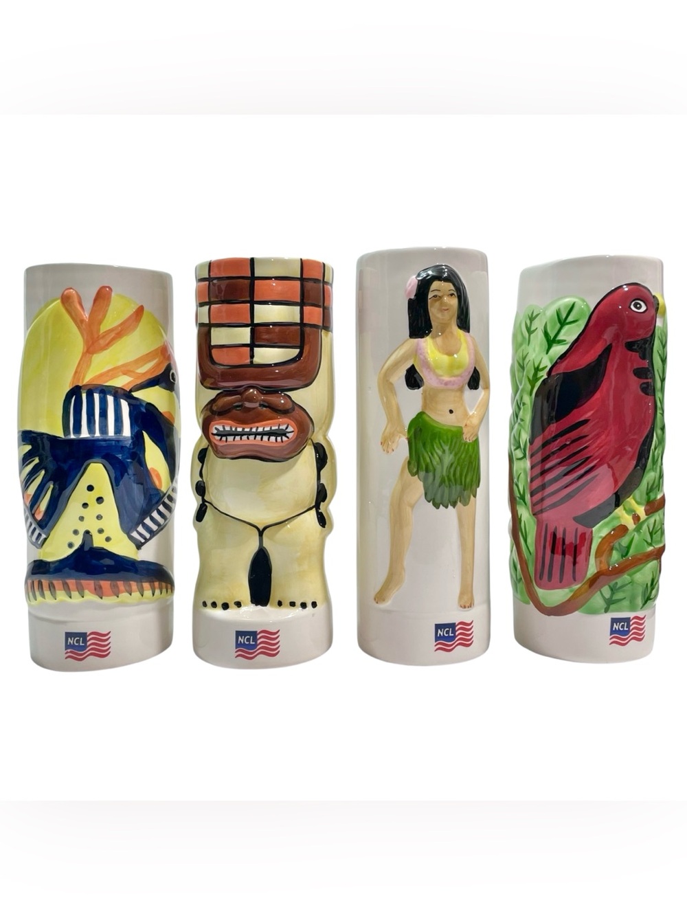 Vintage 2000s Norwegian Cruise Line Tiki Mug Set (4)
